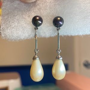 Vintage Mid-century screw back black and beige Faux Pearl